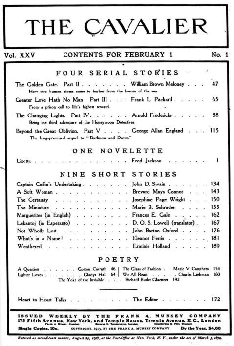 The Cavalier 1 Feb 1913 contents